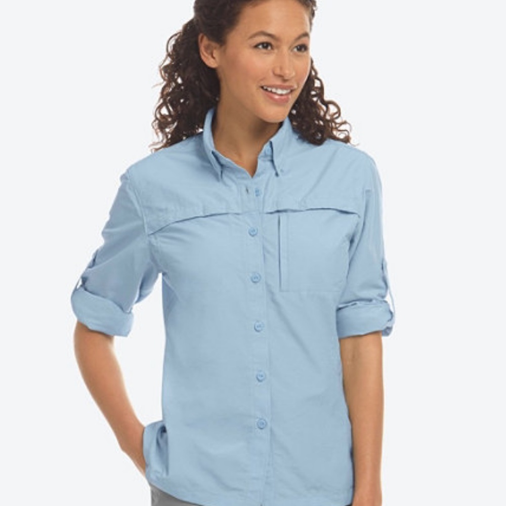 L L Bean Baby Blue Tropicwear Shirt - S
